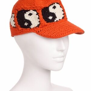 Urban Outfitters Crochet Baseball Cap Orange Yin Yang Hat